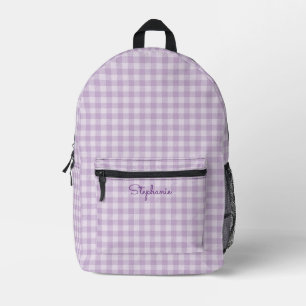 Gingham Patroon Meisjesachtig Pastel Lila Lavendel Bedrukte Rugzak
