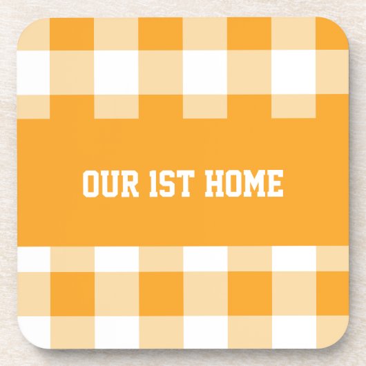 Gingham Patroon Ons 1e Huis Bier Onderzetter (Voorkant)