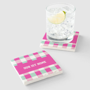 Gingham Patroon Ons 1e Huis Stenen Onderzetter