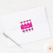 Gingham Patroon Ons 1e Huis Vierkante Sticker (Envelop)