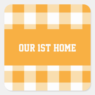 Gingham Patroon Ons 1e Huis Vierkante Sticker