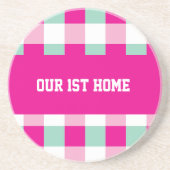 Gingham Patroon Ons 1e Thuis Zandsteen Onderzetter (Voorkant)