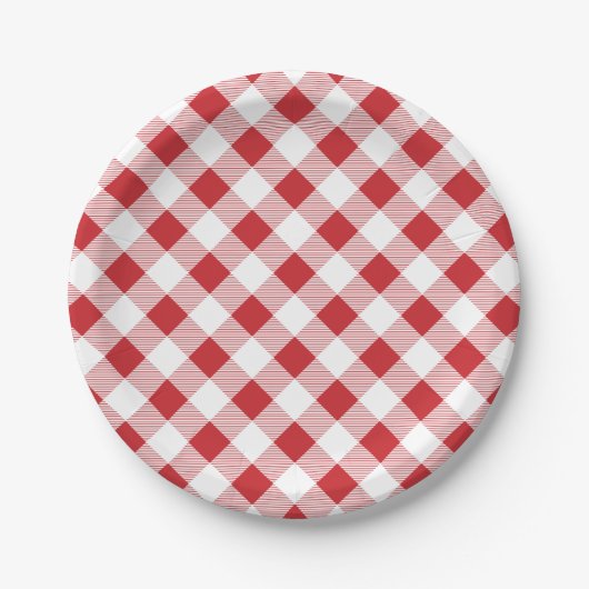 Gingham patroon, picknick, BBQ papieren bord (Voorkant)