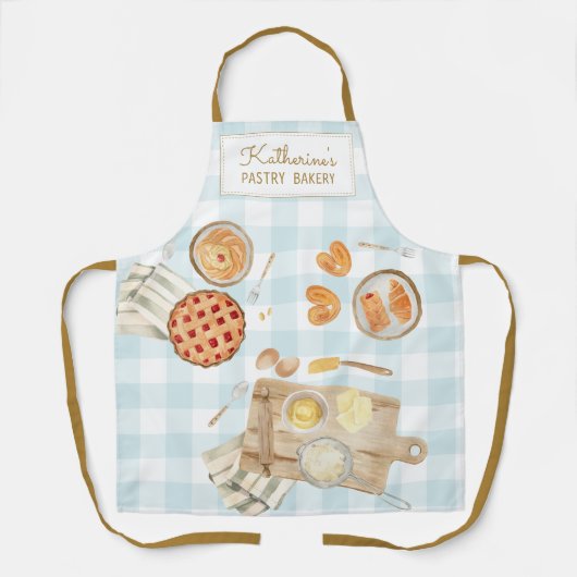 Gingham Patroon Waterverf Gebak Bakken Bakkerij Schort (Voorkant)