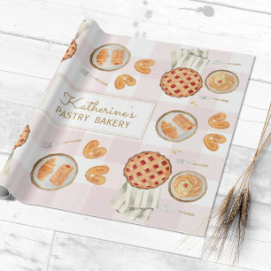 Gingham Patroon Waterverf Gebak Bakkerij Cadeaupapier