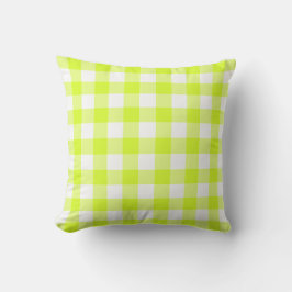 Gingham patroon wit en limoen groen worp kussen