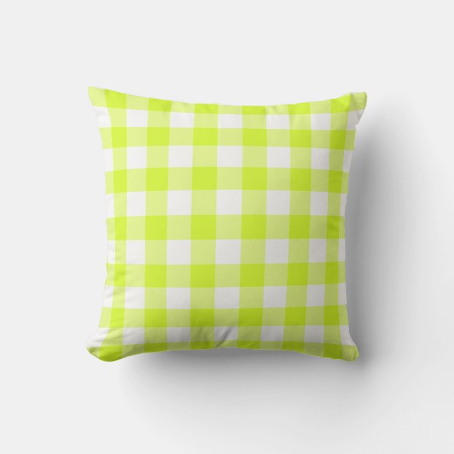 Gingham patroon wit en limoen groen worp kussen (Voorkant)