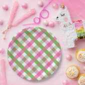 Gingham Pattern Green and Pink Papieren Bordje (Feest)