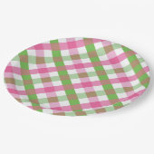 Gingham Pattern Green and Pink Papieren Bordje (Gekanteld)
