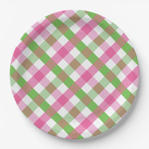 Gingham Pattern Green and Pink Papieren Bordje