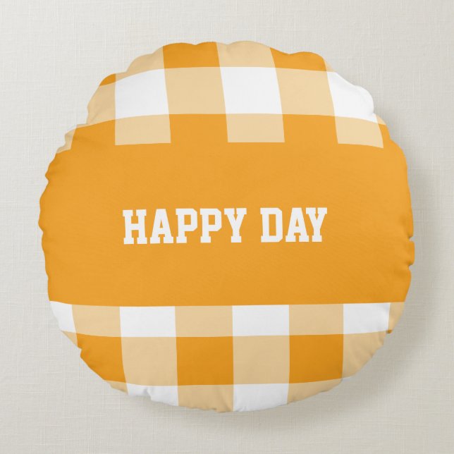 Gingham Pattern Happy Day Sierkussen Rond Kussen (Voorkant)