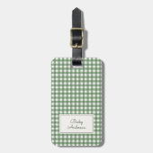 Gingham Pattern in Green with Name and Contact Bagagelabel (Voorkant verticaal)