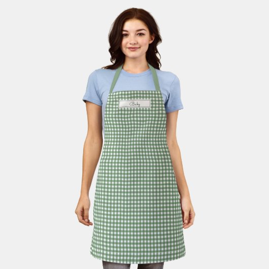 Gingham Pattern in Green with Name Schort (Gedragen)