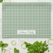 Gingham Pattern in Green with Name Theedoek (Gevouwen)