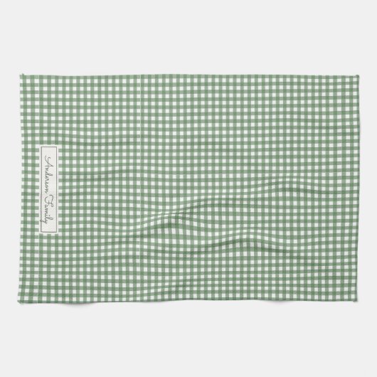 Gingham Pattern in Green with Name Theedoek (Horizontaal)