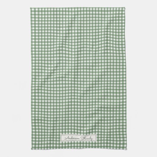 Gingham Pattern in Green with Name Theedoek (Verticaal)