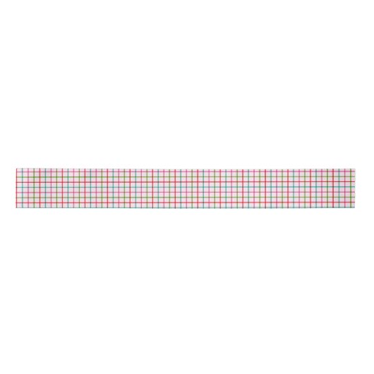 Gingham Pattern in Pink, Red, Green and Turquoise Satijnen Lint (Voorkant)