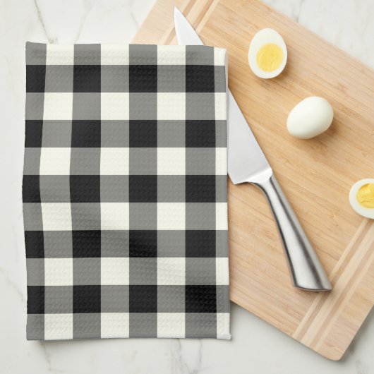 Gingham Pattern Kitchen Towel in Black and White Theedoek (Quarter Fold)