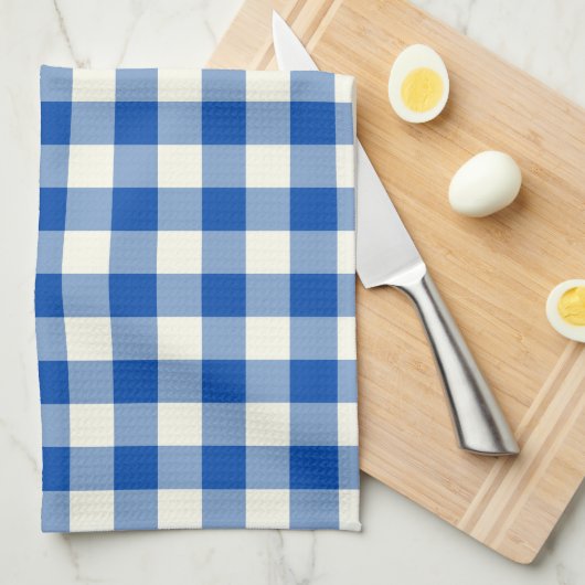 Gingham Pattern Kitchen Towel in Cobalt Blue Theedoek (Quarter Fold)