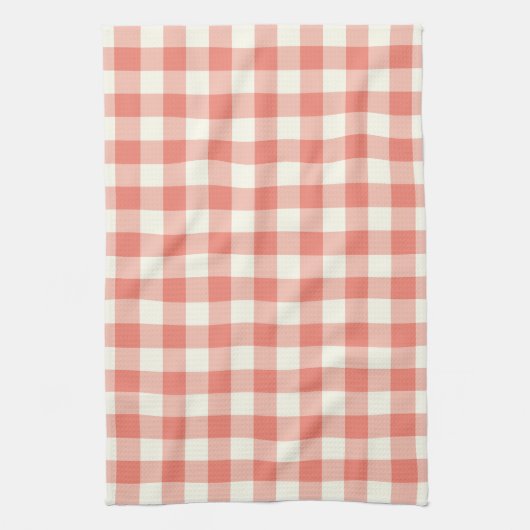 Gingham Pattern Kitchen Towel in Coral Theedoek (Verticaal)