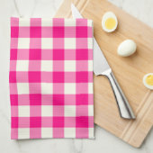 Gingham Pattern Kitchen Towel in Hot Pink Theedoek (Quarter Fold)