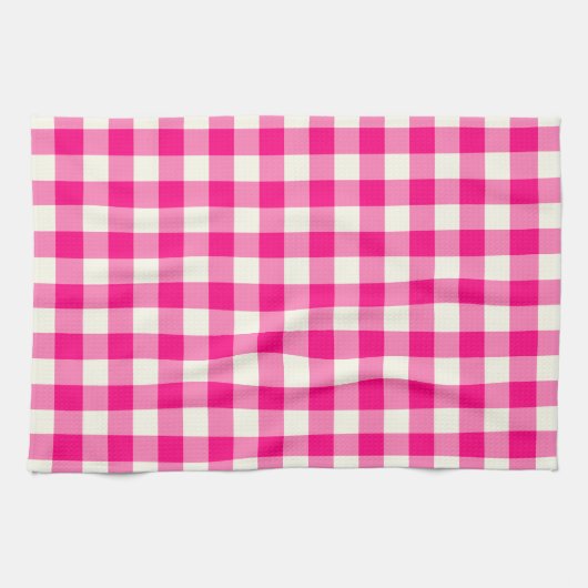 Gingham Pattern Kitchen Towel in Hot Pink Theedoek (Horizontaal)