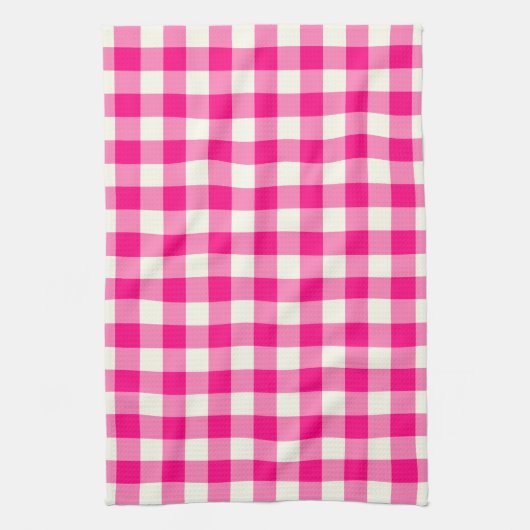 Gingham Pattern Kitchen Towel in Hot Pink Theedoek (Verticaal)