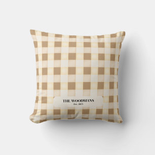 Gingham Pattern met Familienaam Sierkussen