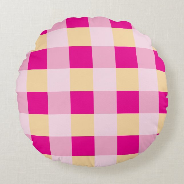 Gingham Pattern Rond Kussen (Voorkant)