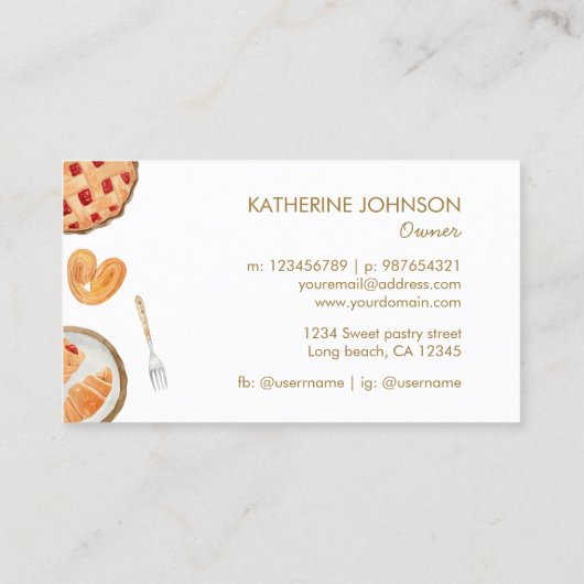 Gingham Pattern Waterverf banketbakker Visitekaartje (Achterkant)