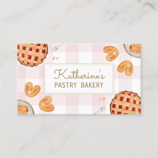 Gingham Pattern Waterverf banketbakker Visitekaartje (Voorkant)