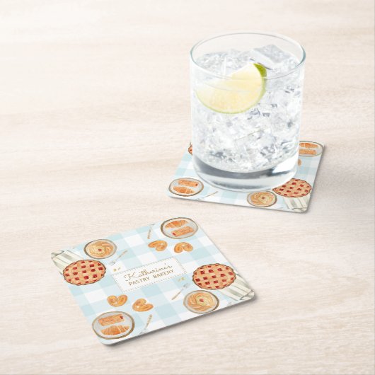 Gingham Pattern Waterverf gebak bakken Bakkerij Kartonnen Onderzetters (Insitu)