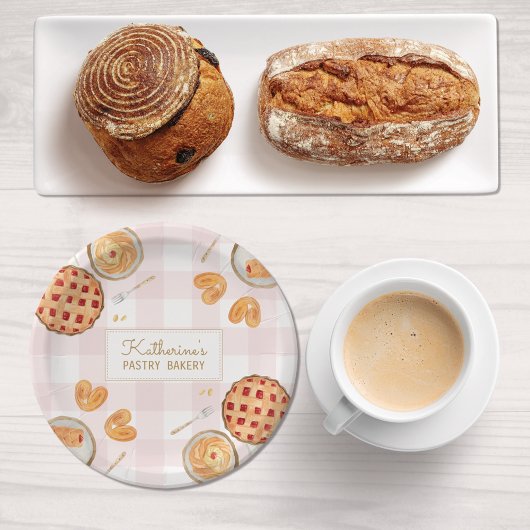 Gingham Pattern Waterverf gebak bakken Bakkerij Papieren Bordje