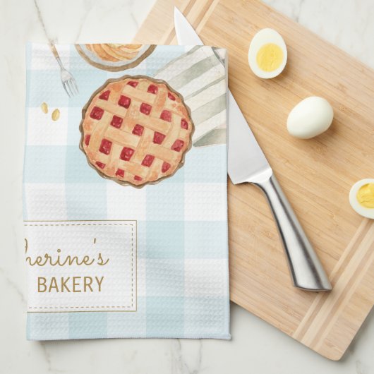 Gingham Pattern Waterverf gebak bakken Bakkerij Theedoek (Quarter Fold)