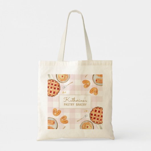 Gingham Pattern Waterverf gebak bakken Bakkerij Tote Bag (Achterkant)