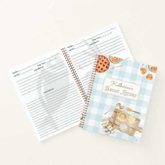 Gingham Pattern Waterverf gebak bakrecept Notitieboek (Binnen)