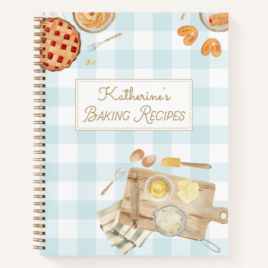 Gingham Pattern Waterverf gebak bakrecept Notitieboek (Voorkant)