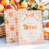 Gingham Peach eerste verjaardag uitnodiging