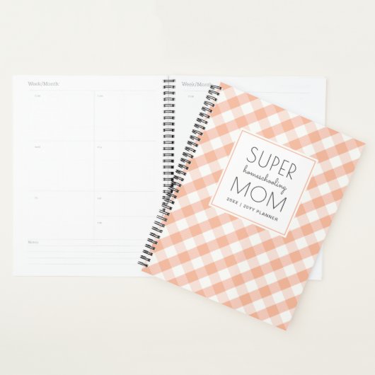 Gingham Peach en White Super Homeschool mama Planner (Display)