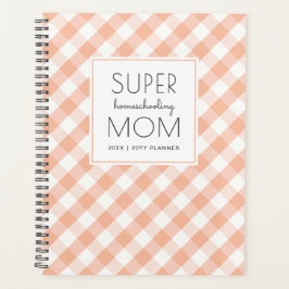 Gingham Peach en White Super Homeschool mama Planner