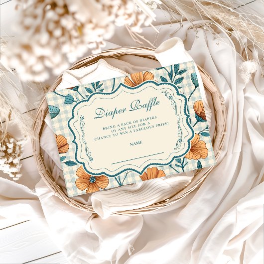 Gingham Peach Floral Diapper Raffle Informatiekaartje