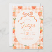 Gingham Peach Verjaardag Uitnodiging (Voorkant)