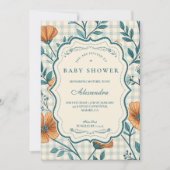Gingham Perzik Bloemen Baby Shower Kaart (Voorkant)