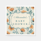 Gingham Perzik Bloemen Baby Shower Servet (Voorkant)