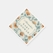 Gingham Perzik Bloemen Baby Shower Servet (Hoek)