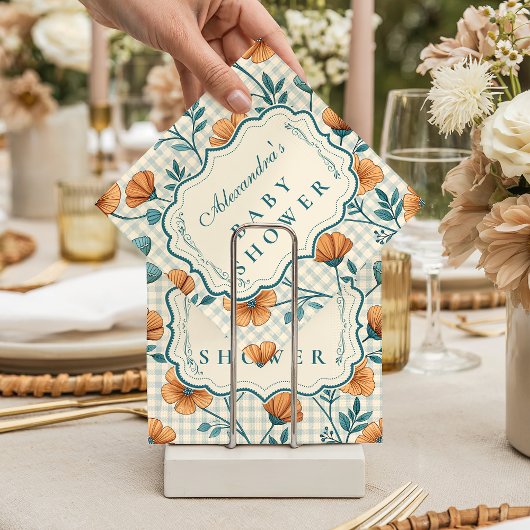 Gingham Perzik Bloemen Baby Shower Servet