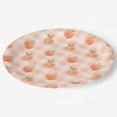 Gingham Perzik Papieren Borden Bordje (Gekanteld)