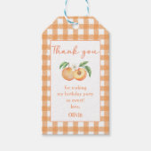 Gingham perzik verjaardag cadeaukaartjes cadeaulabel (Voorkant)