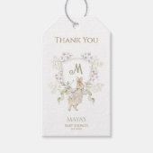 Gingham Peter de Konijn Monogram Baby shower Cadeaulabel (Voorkant)