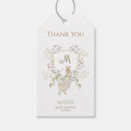 Gingham Peter de Konijn Monogram Baby shower Cadeaulabel